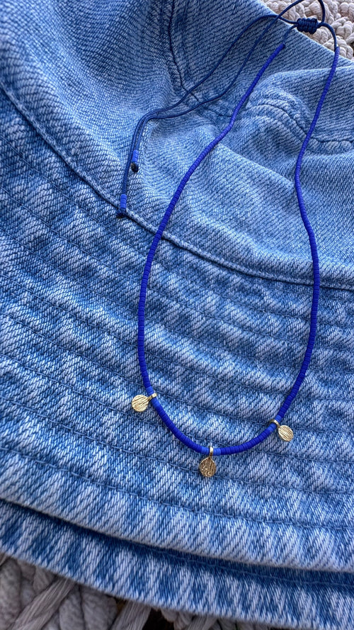 Cobalt Blue Miyuki Beaded Necklace with Gold-Plated Silver Charms