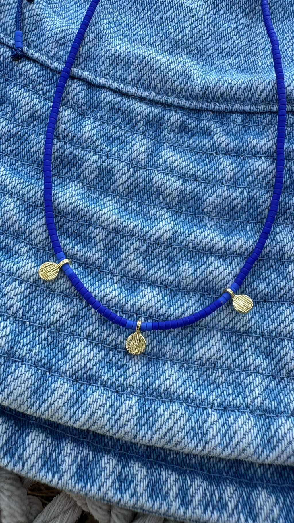 Cobalt Blue Miyuki Beaded Necklace with Gold-Plated Silver Charms