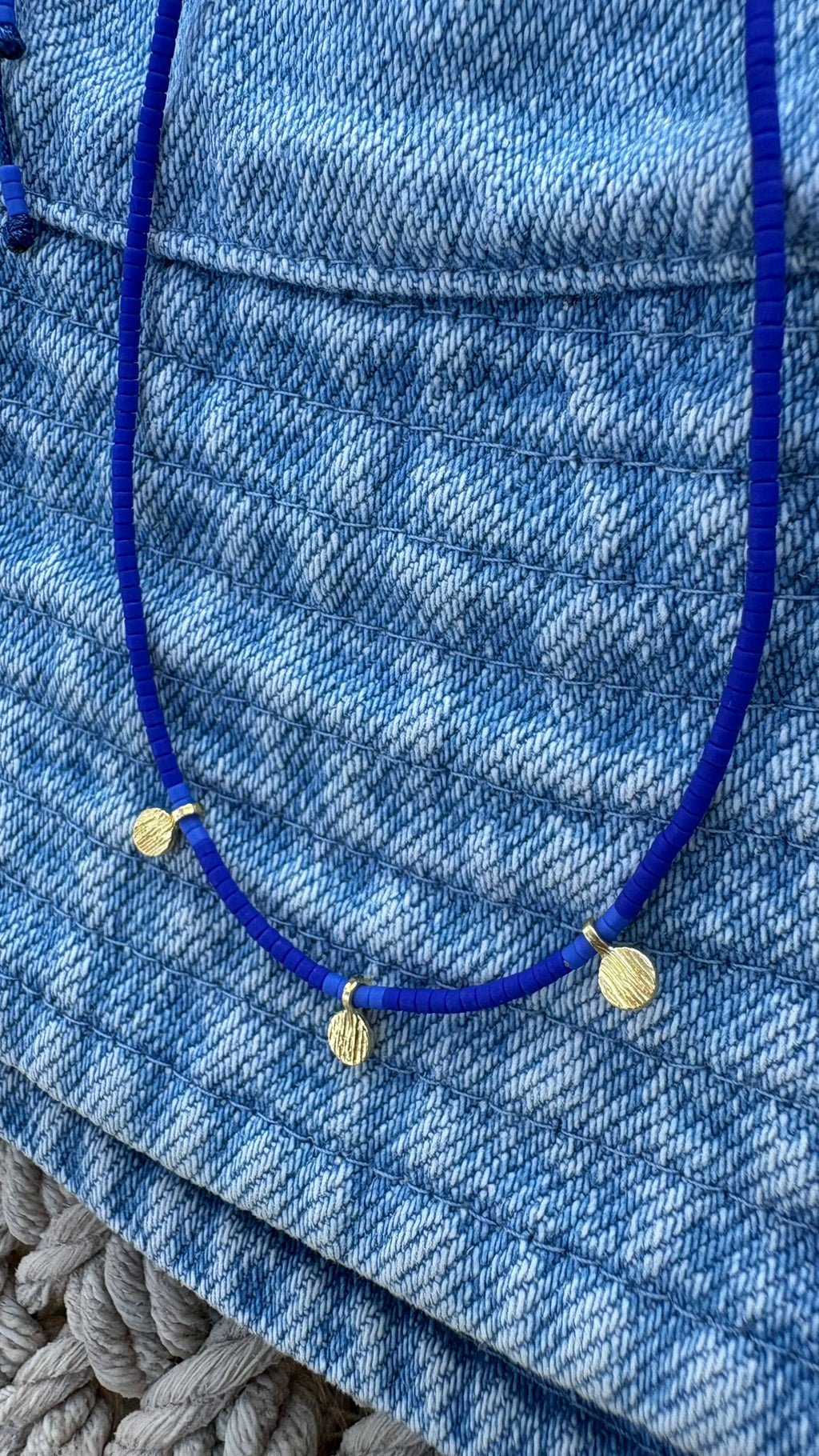 Cobalt Blue Miyuki Beaded Necklace with Gold-Plated Silver Charms