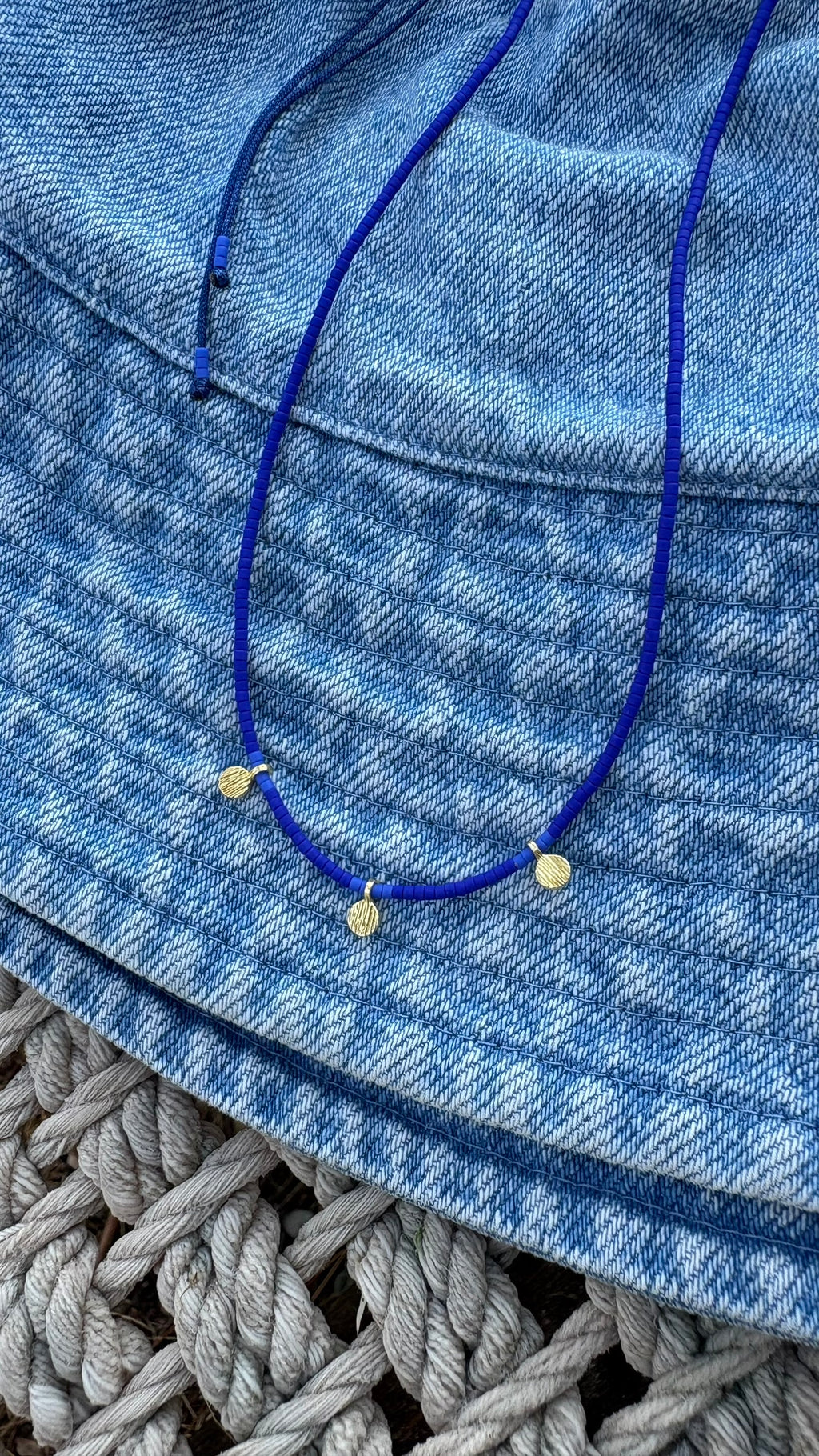 Cobalt Blue Miyuki Beaded Necklace with Gold-Plated Silver Charms