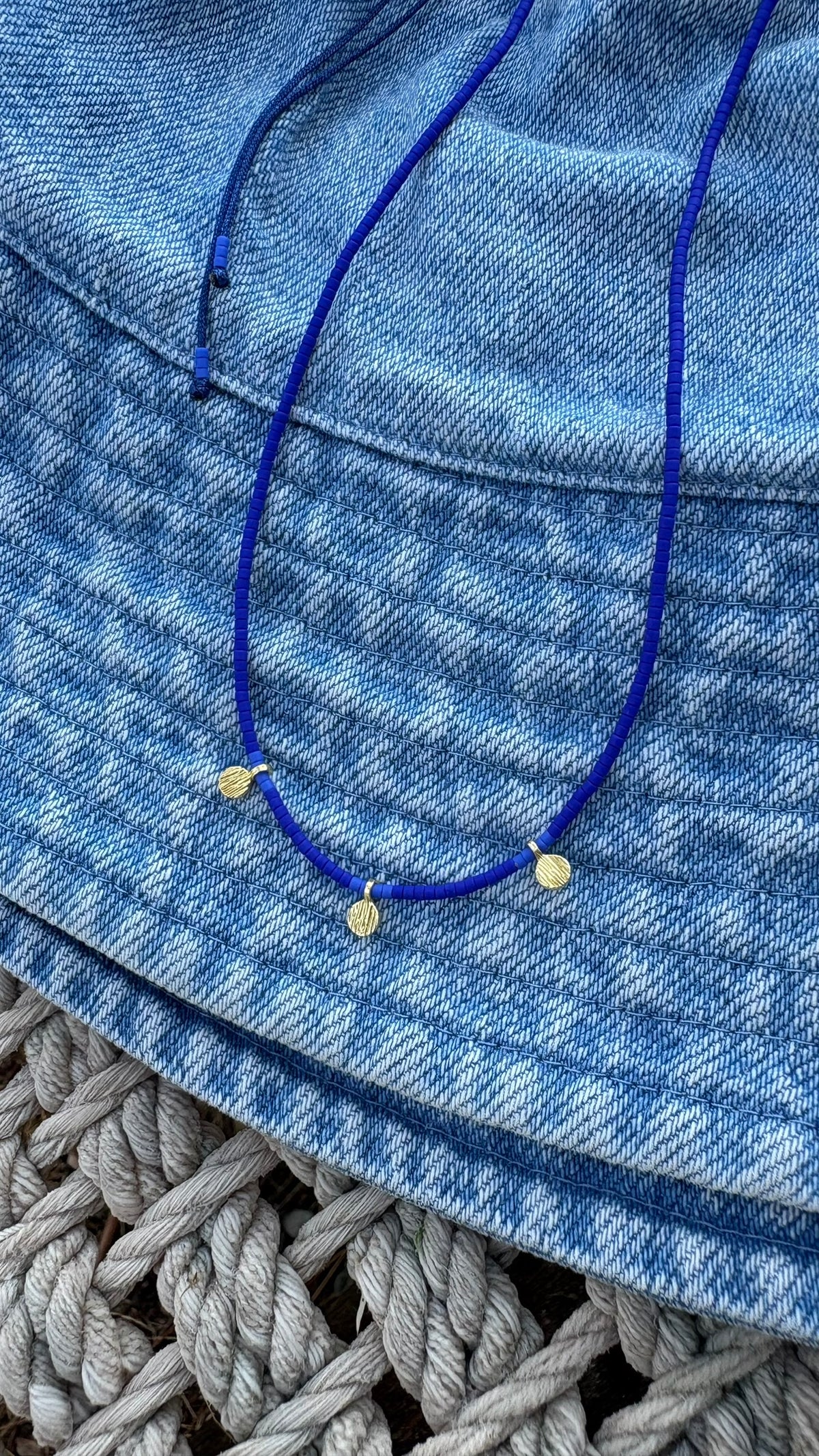 Cobalt Blue Miyuki Beaded Necklace with Gold-Plated Silver Charms
