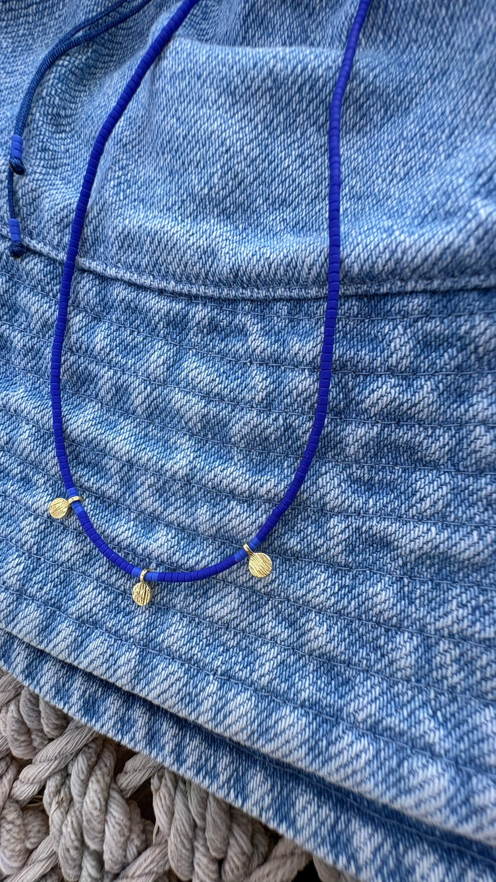 Cobalt Blue Miyuki Beaded Necklace with Gold-Plated Silver Charms