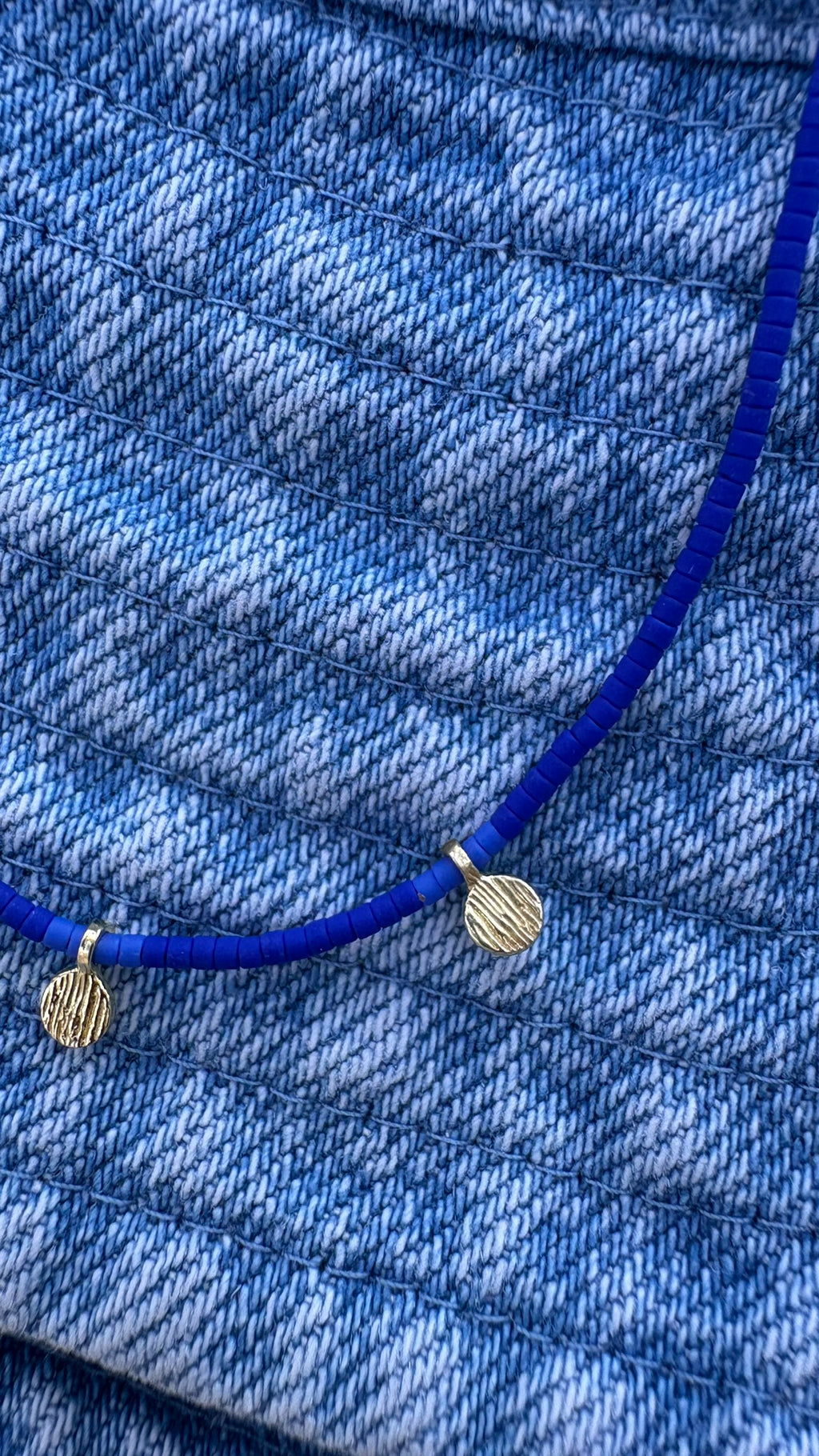 Cobalt Blue Miyuki Beaded Necklace with Gold-Plated Silver Charms