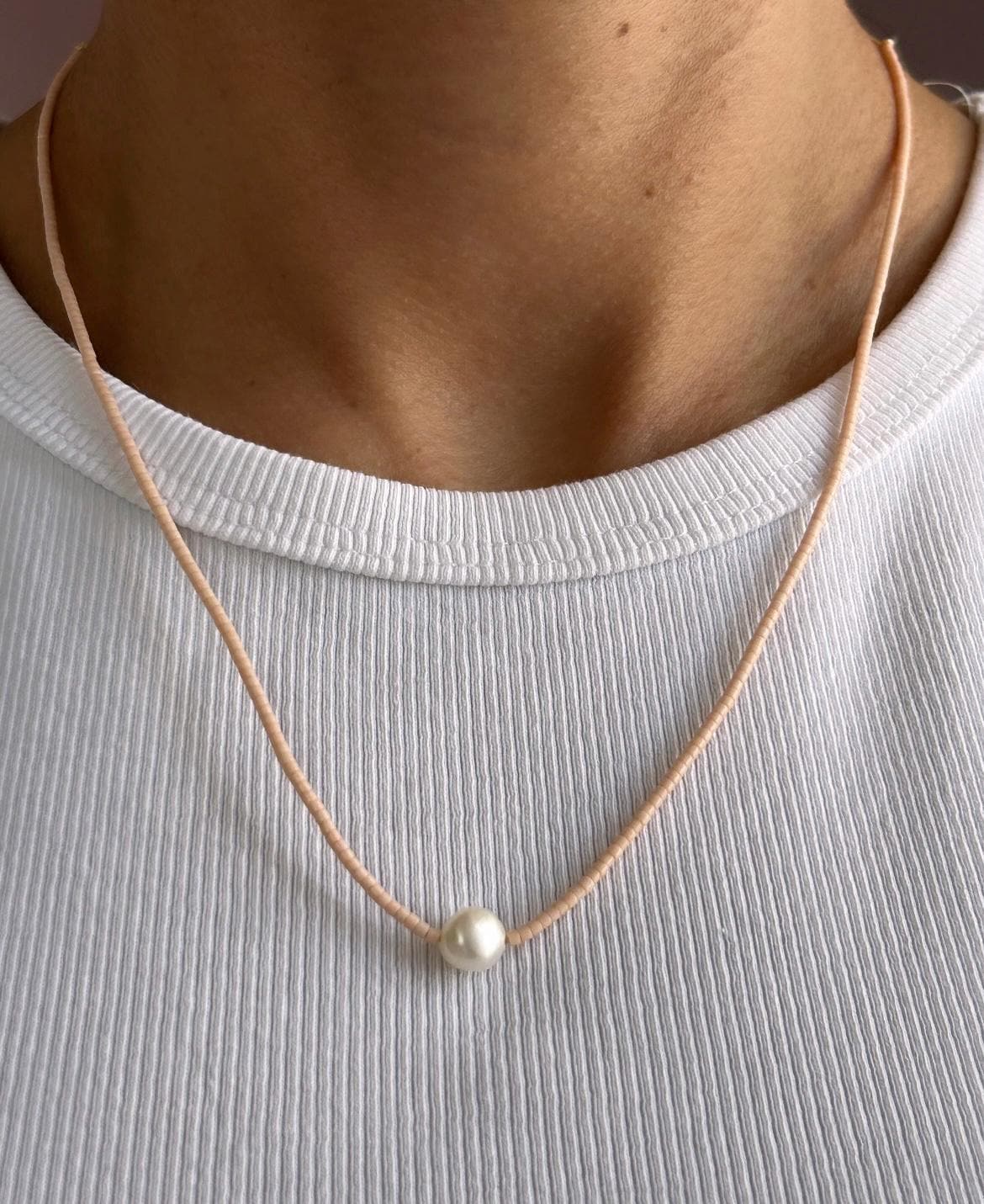 Peach Miyuki necklace with a cultured pearl — Koï Design handmade necklace, photo 1