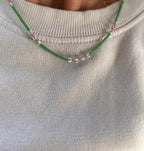 Green Miyuki and striped glass necklace — Koï Design handmade necklace, photo 1