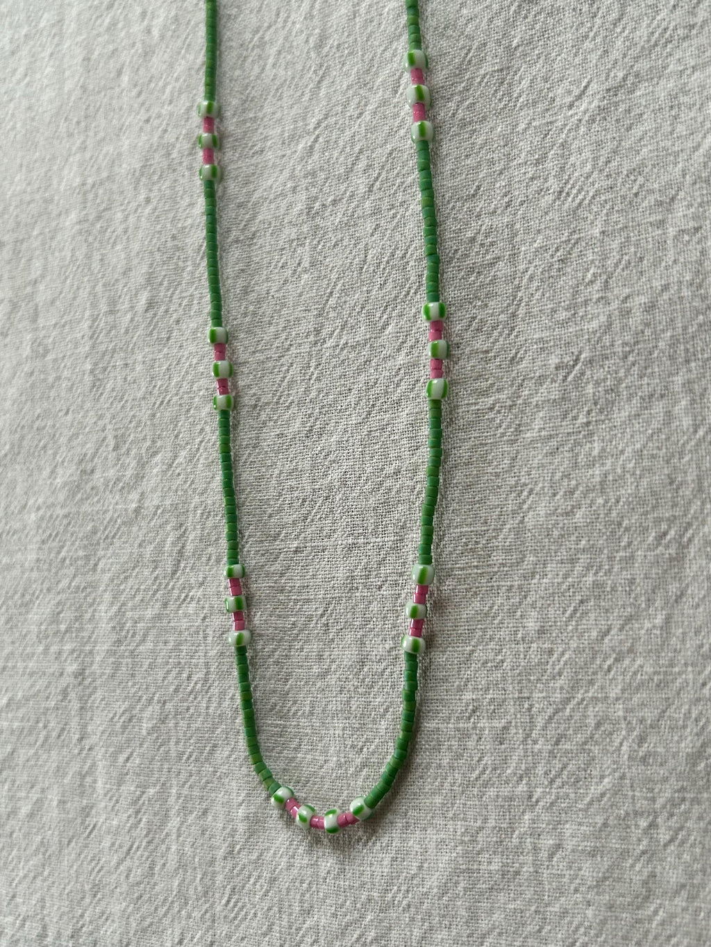 Green Miyuki and striped glass necklace — Koï Design handmade necklace, photo 6