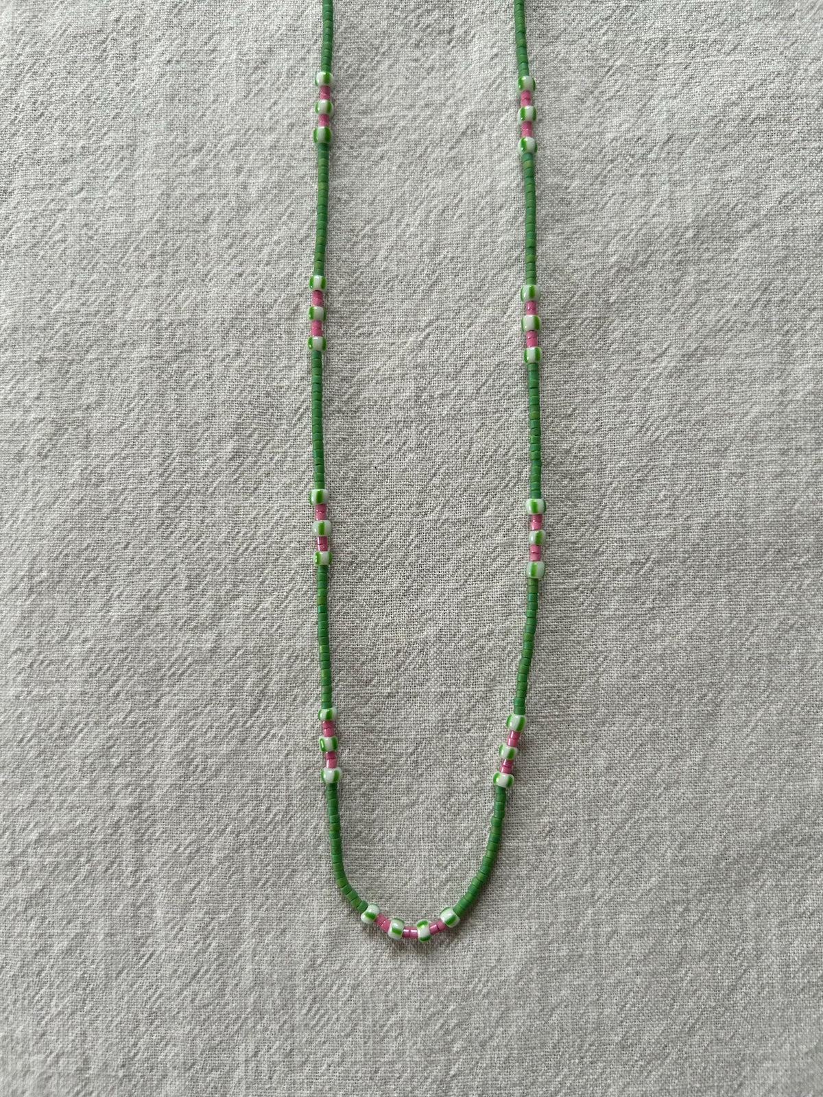 Green Miyuki and striped glass necklace — Koï Design handmade necklace, photo 3