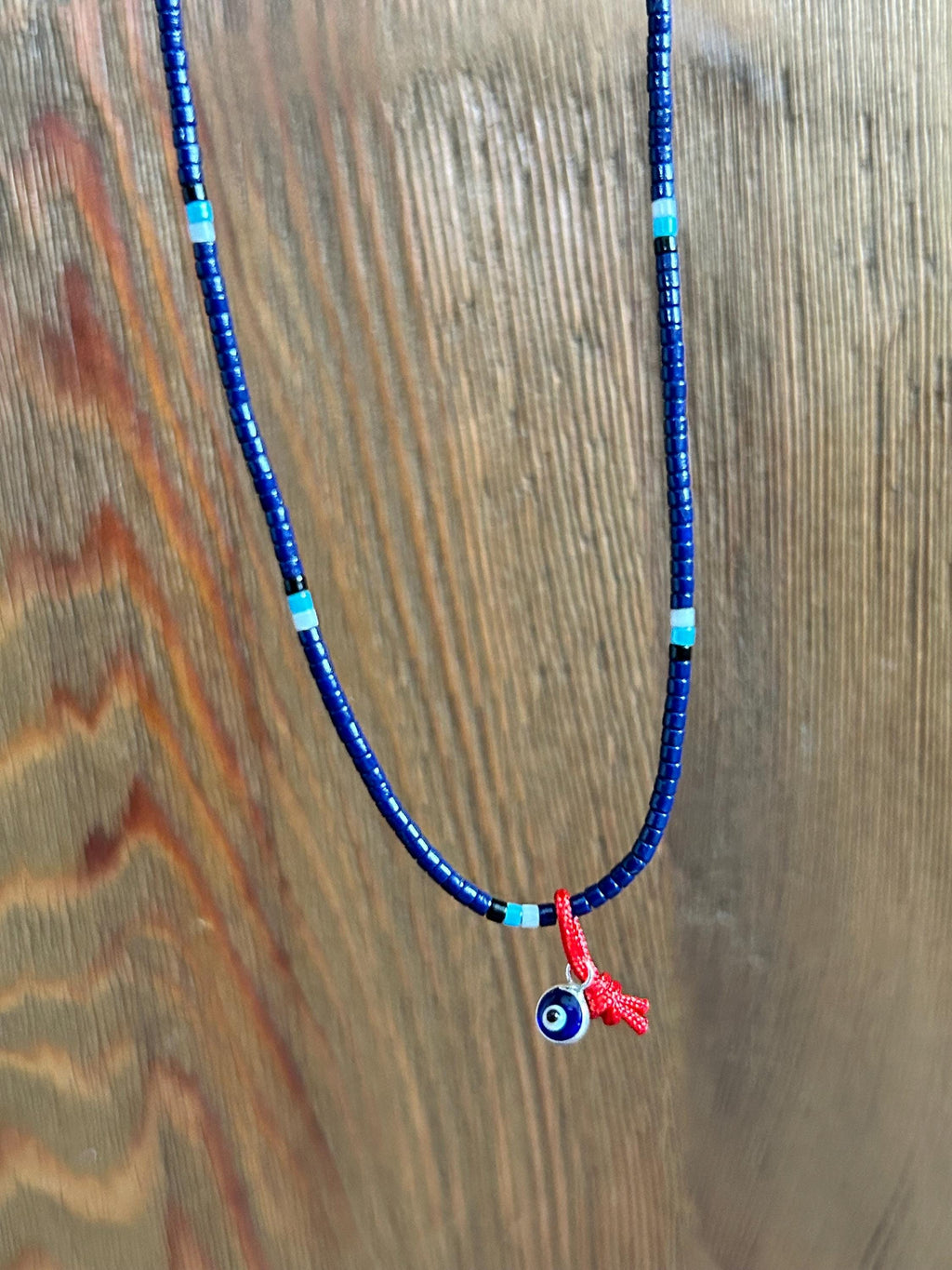 Evil-eye Miyuki necklace on a red string — Koï Design handmade necklace, photo 4