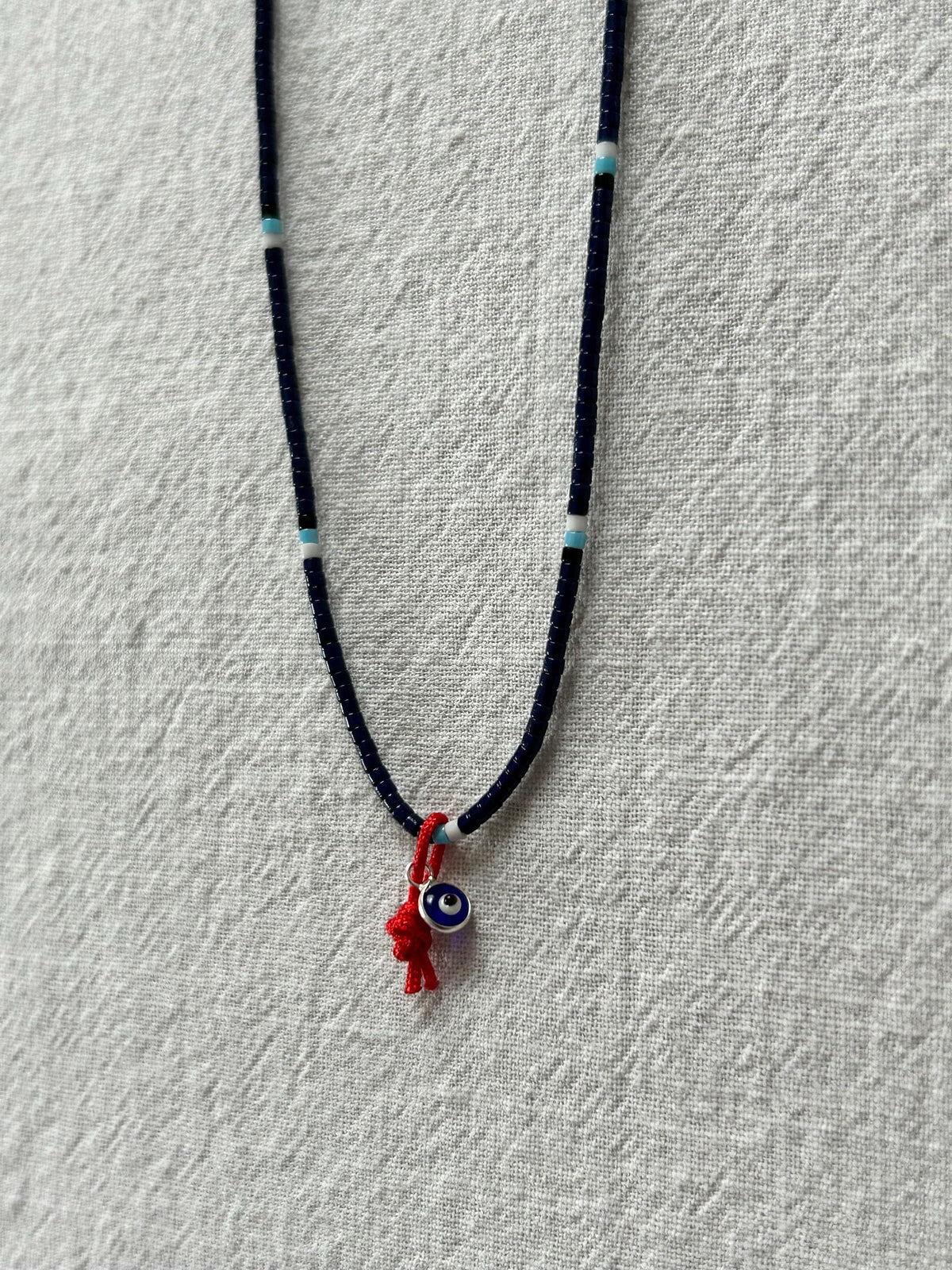 Evil-eye Miyuki necklace on a red string — Koï Design handmade necklace, photo 2