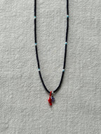 Evil-eye Miyuki necklace on a red string — Koï Design handmade necklace, photo 1