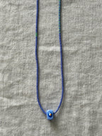 Lilac and mint Miyuki necklace with a glass evil eye — Koï Design handmade necklace, photo 3