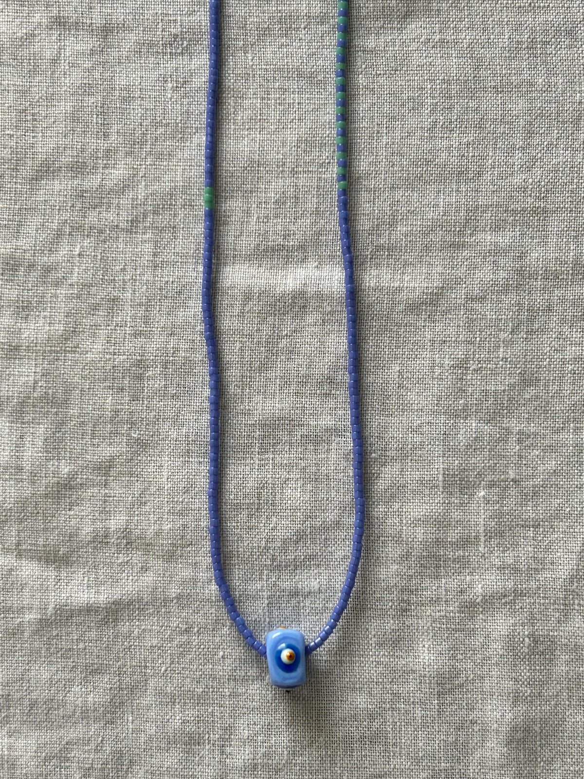 Lilac and mint Miyuki necklace with a glass evil eye — Koï Design handmade necklace, photo 3