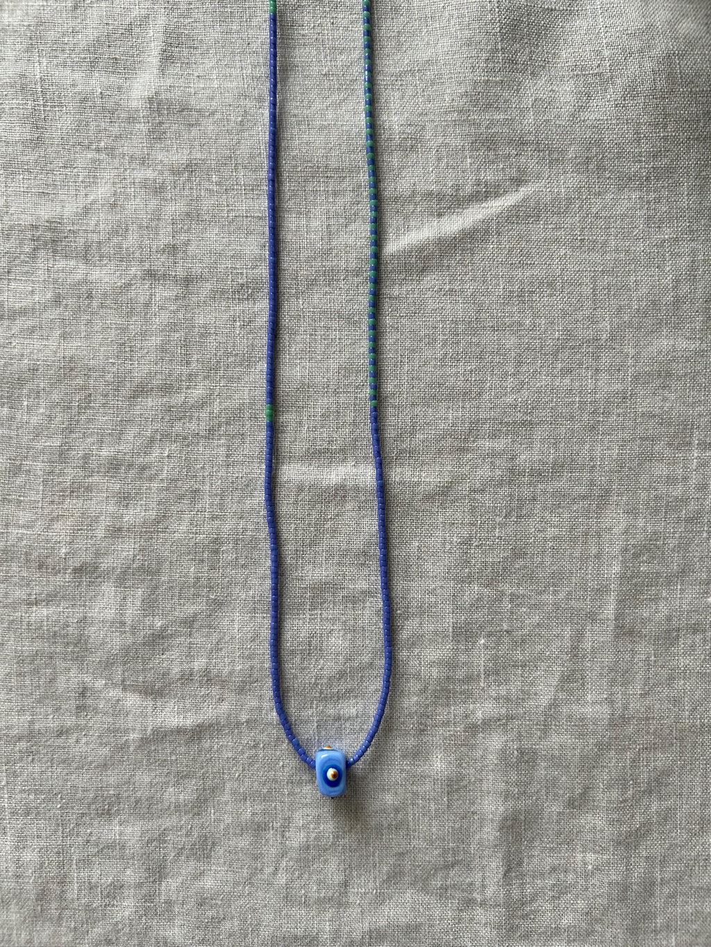 Lilac and mint Miyuki necklace with a glass evil eye — Koï Design handmade necklace, photo 2