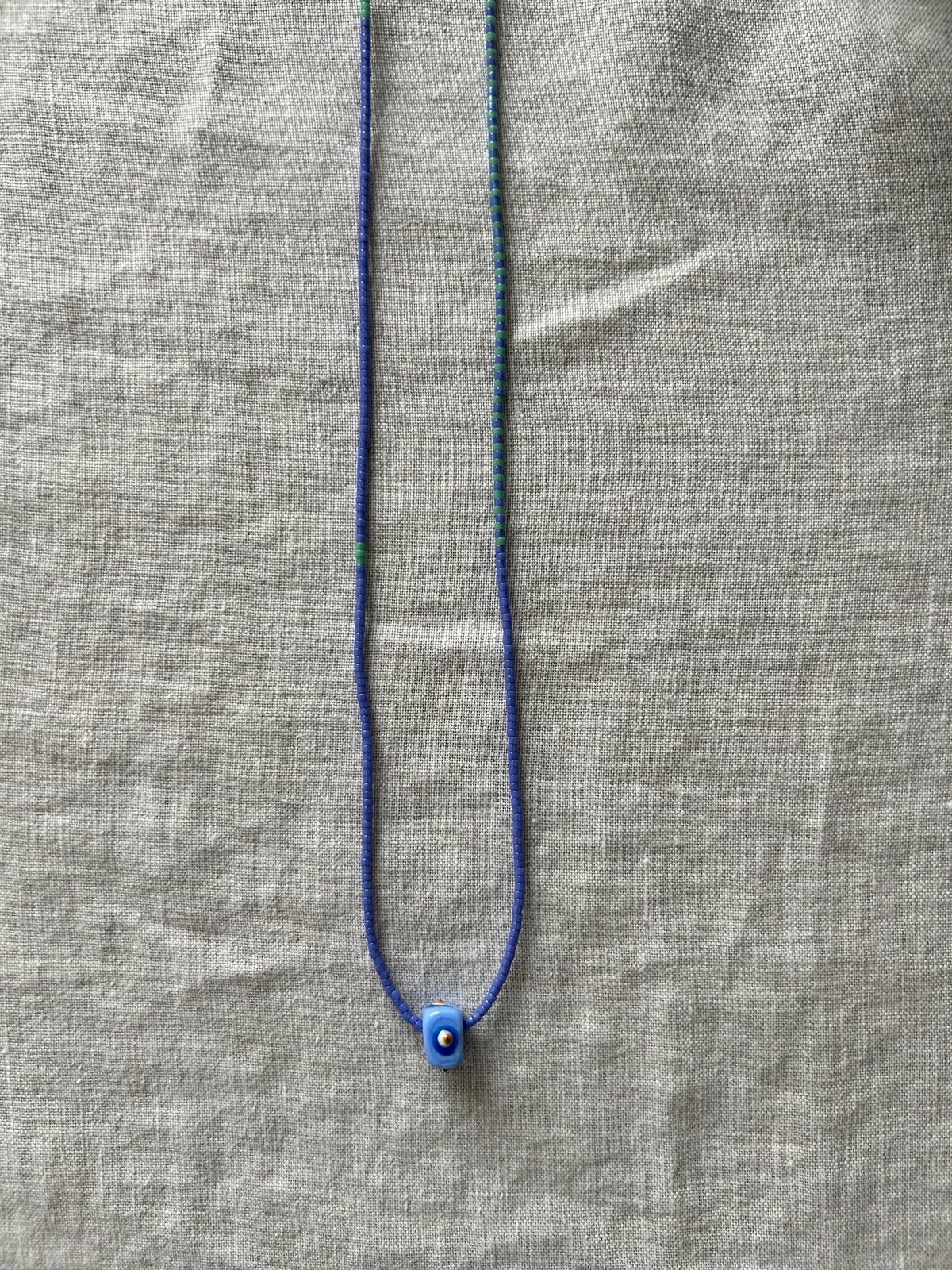 Lilac and mint Miyuki necklace with a glass evil eye — Koï Design handmade necklace, photo 2