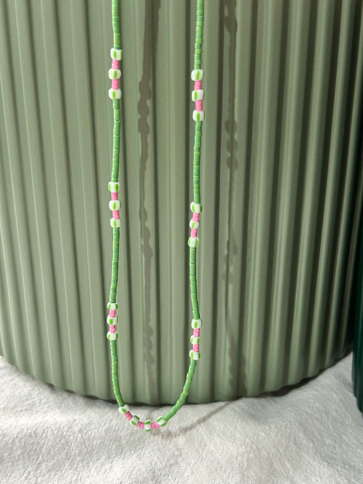 Green Miyuki and striped glass necklace — Koï Design handmade necklace, photo 2