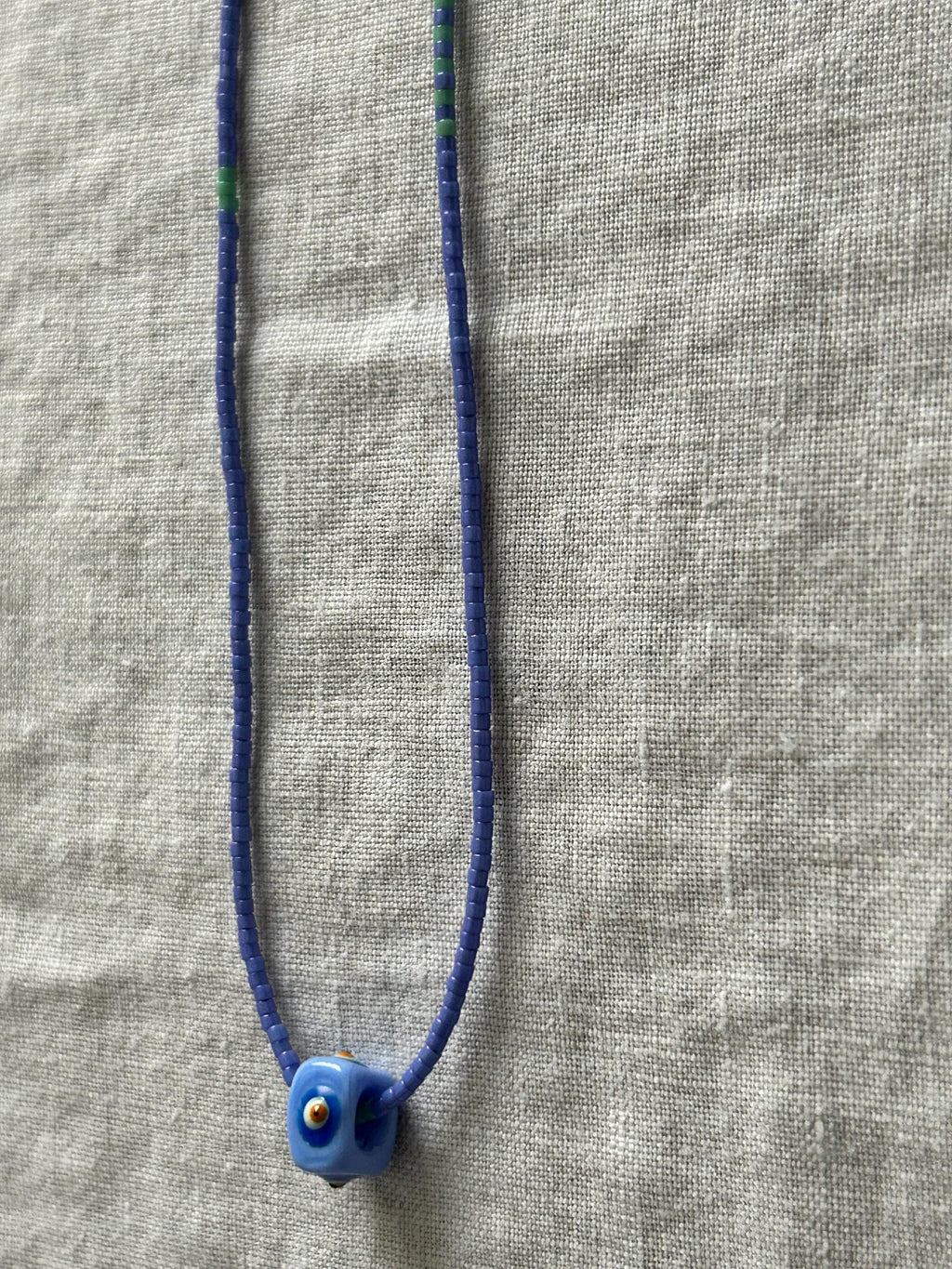 Lilac and mint Miyuki necklace with a glass evil eye — Koï Design handmade necklace, photo 4