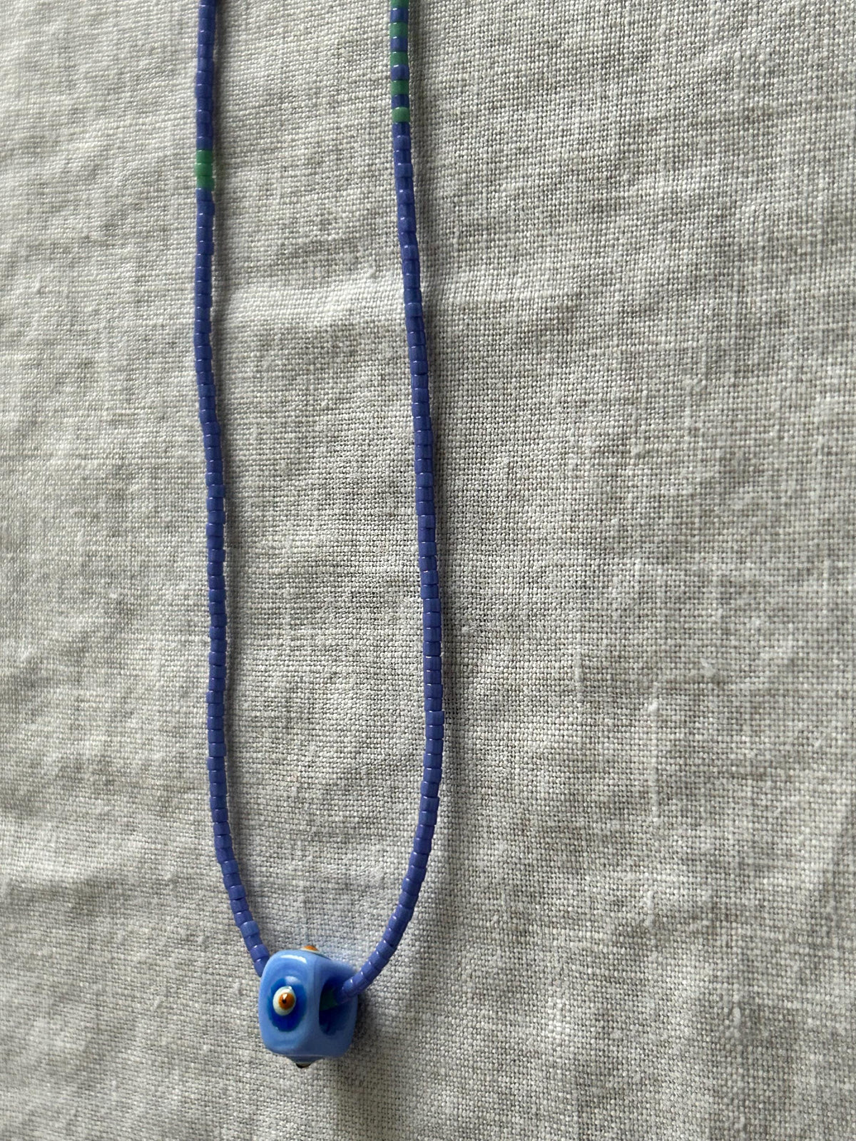 Lilac and mint Miyuki necklace with a glass evil eye — Koï Design handmade necklace, photo 4