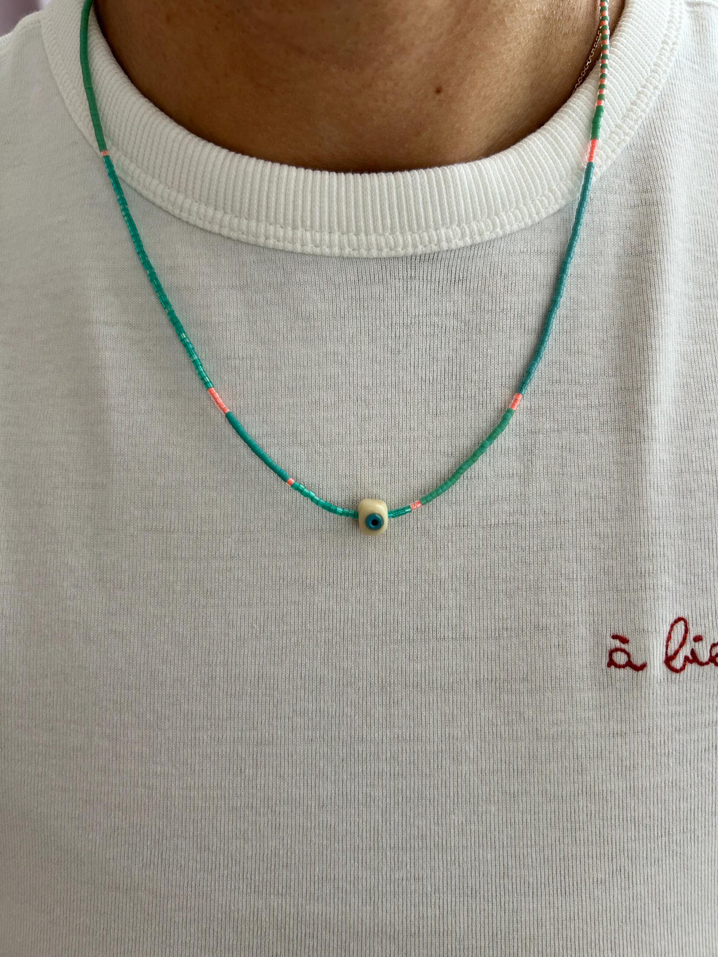 Multicolour Miyuki necklace with an evil eye — Koï Design handmade necklace, photo 2