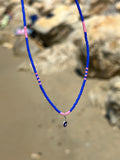 Blue and pink Miyuki necklace with a silver evil eye — Koï Design handmade necklace, photo 1