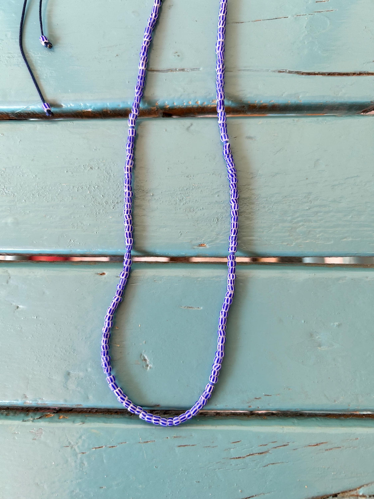 Blue striped glass and Miyuki necklace — Koï Design handmade necklace, photo 1