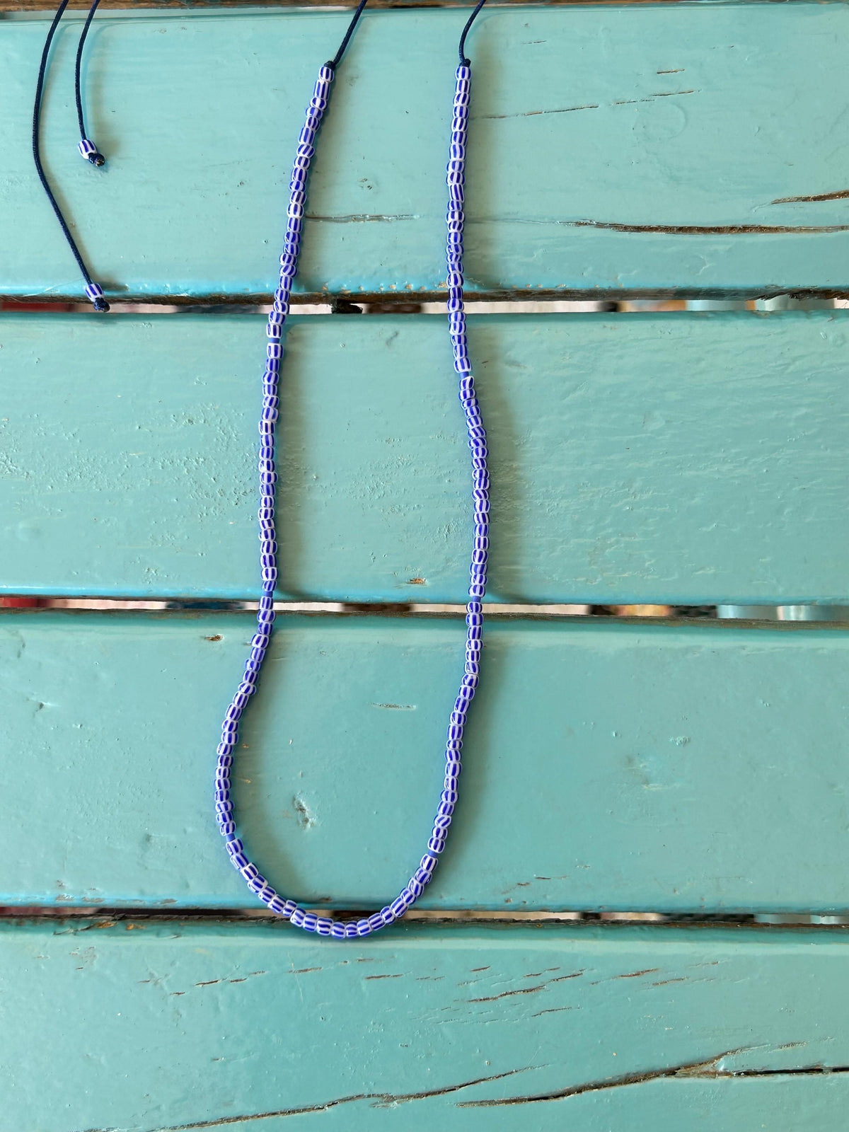Blue striped glass and Miyuki necklace — Koï Design handmade necklace, photo 2
