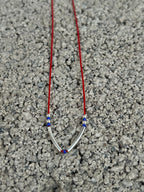 Red string necklace with silver tubes and blue Miyuki — Koï Design handmade necklace, photo 6