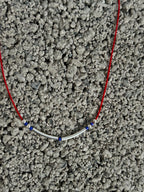 Red string necklace with silver tubes and blue Miyuki — Koï Design handmade necklace, photo 3