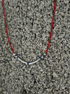 Red string necklace with silver tubes and blue Miyuki — Koï Design handmade necklace, photo 2