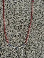 Red string necklace with silver tubes and blue Miyuki — Koï Design handmade necklace, photo 4