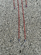 Red string necklace with silver tubes and blue Miyuki — Koï Design handmade necklace, photo 9