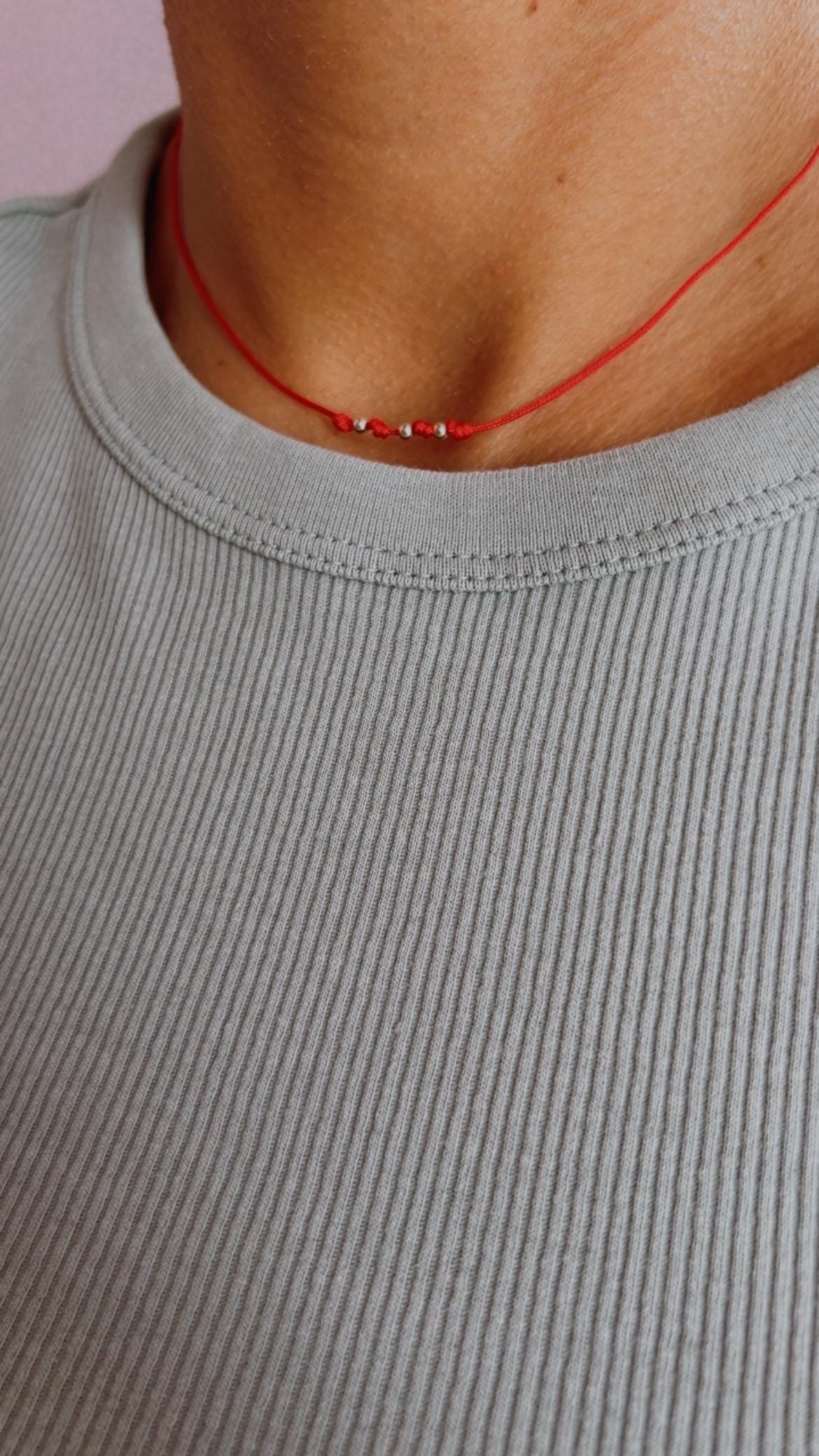 Red string kabbalah necklace with silver beads — Koï Design handmade necklace, photo 5