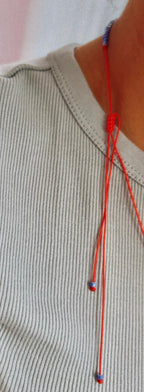 Blue striped glass necklace with a gold-plated charm — Koï Design handmade necklace, photo 5
