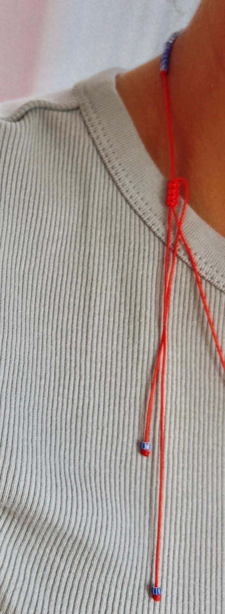 Blue striped glass necklace with a gold-plated charm — Koï Design handmade necklace, photo 5