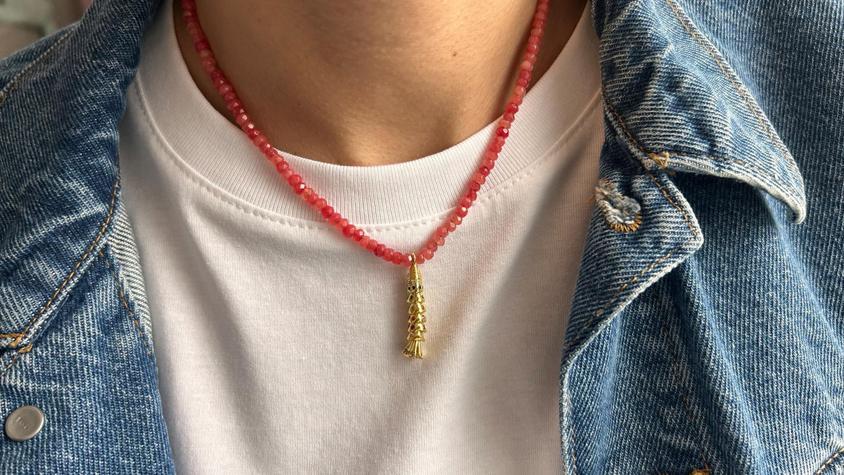 Moveable koi with quartz beads, gold-plated — Koï Design handmade necklace, photo 4