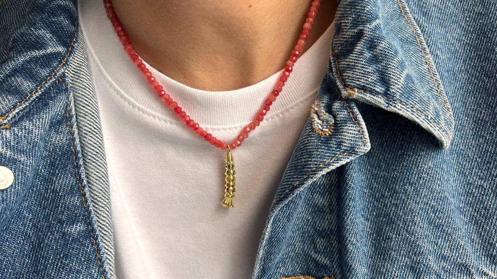 Moveable koi with quartz beads, gold-plated — Koï Design handmade necklace, photo 6